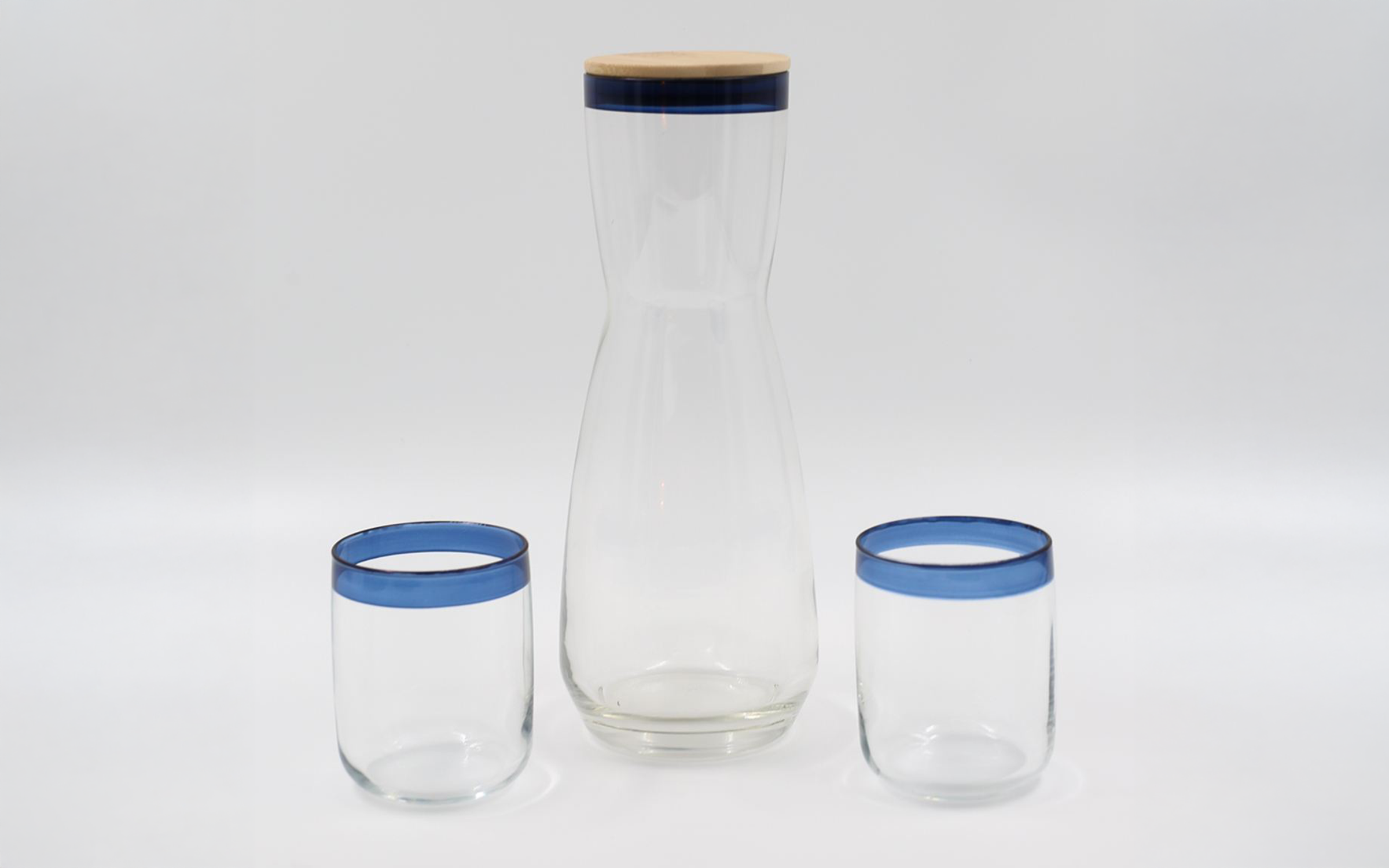 Set of carafe with 2 glasses Verona, transparent with a blue edge  4